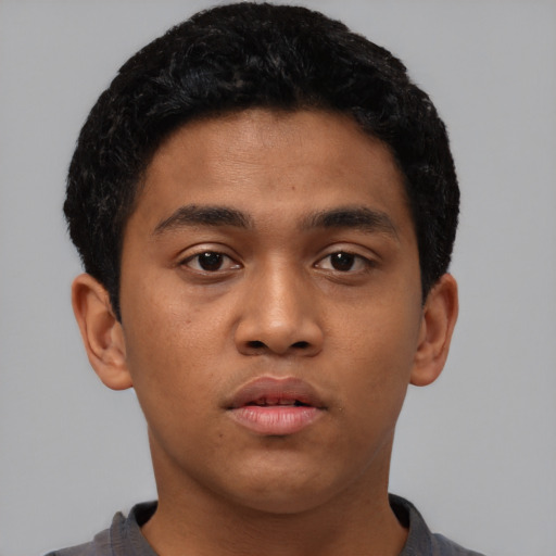 Neutral asian young-adult male with short  black hair and brown eyes