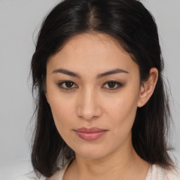 Neutral asian young-adult female with medium  brown hair and brown eyes