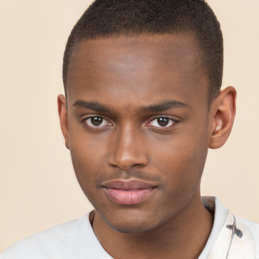 Neutral black young-adult male with short  brown hair and brown eyes