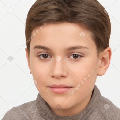 Neutral white child female with short  brown hair and brown eyes