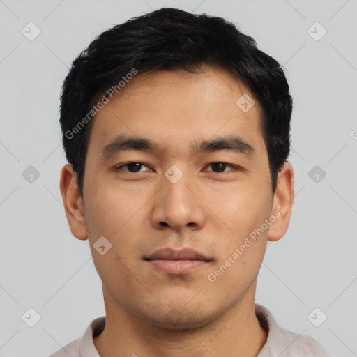 Neutral asian young-adult male with short  black hair and brown eyes