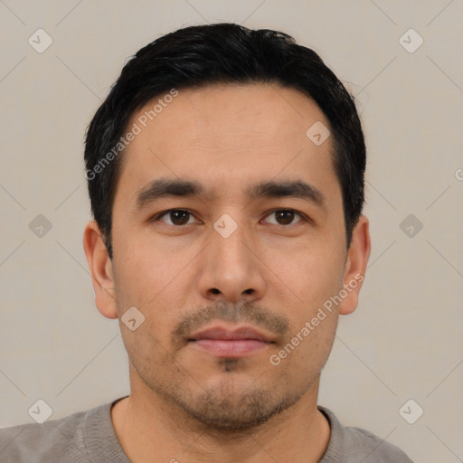 Neutral asian young-adult male with short  black hair and brown eyes