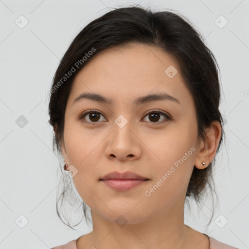 Neutral asian young-adult female with medium  brown hair and brown eyes