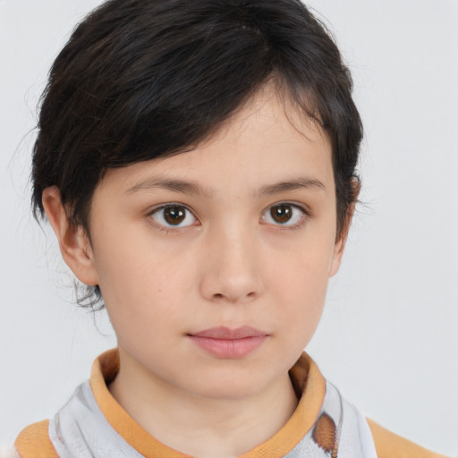 Neutral white child female with medium  brown hair and brown eyes