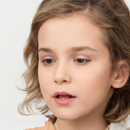 Neutral white child female with medium  brown hair and brown eyes