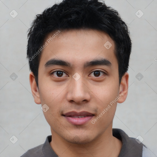 Neutral asian young-adult male with short  black hair and brown eyes