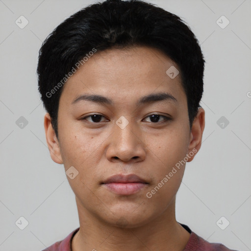 Neutral asian young-adult female with short  black hair and brown eyes