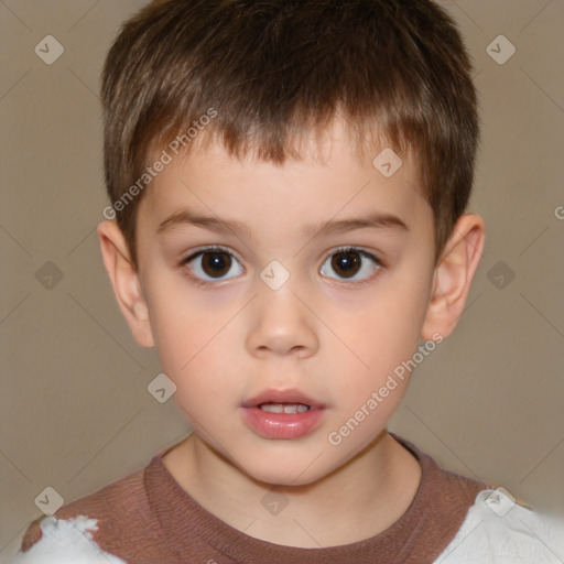 Neutral white child male with short  brown hair and brown eyes