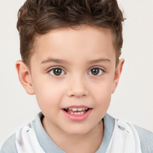 Joyful white child male with short  brown hair and brown eyes