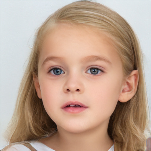 Neutral white child female with medium  brown hair and blue eyes