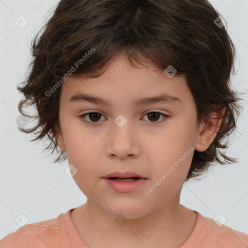 Neutral white child female with medium  brown hair and brown eyes