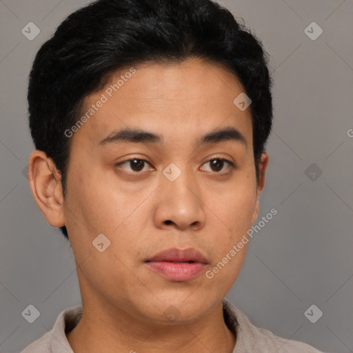 Neutral asian young-adult male with short  brown hair and brown eyes