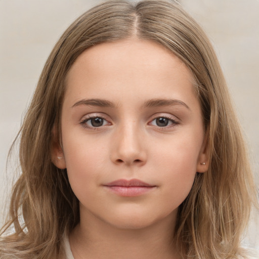 Neutral white child female with long  brown hair and brown eyes