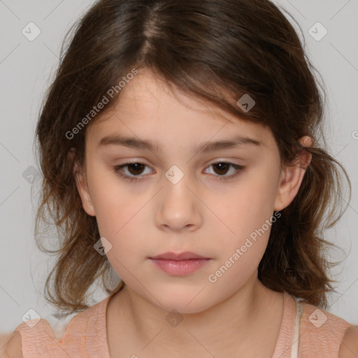 Neutral white child female with medium  brown hair and brown eyes