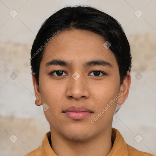 Neutral asian young-adult male with short  black hair and brown eyes