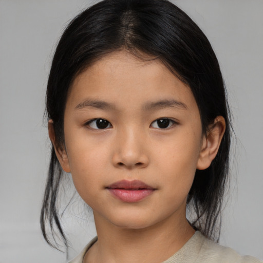 Neutral asian child female with medium  brown hair and brown eyes