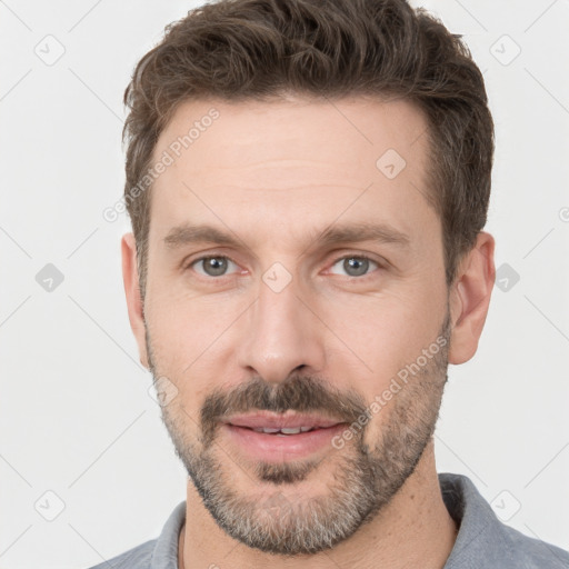 Neutral white adult male with short  brown hair and brown eyes