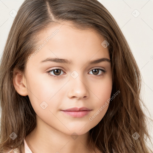 Neutral white child female with long  brown hair and brown eyes