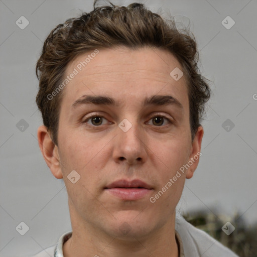 Neutral white adult male with short  brown hair and brown eyes