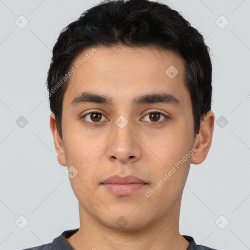 Neutral asian young-adult male with short  black hair and brown eyes