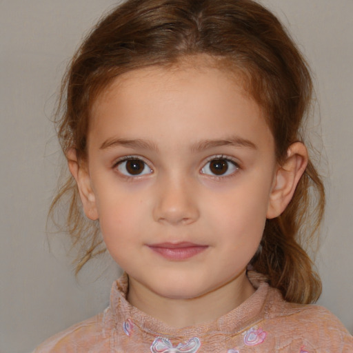 Neutral white child female with medium  brown hair and brown eyes