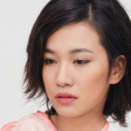Neutral asian young-adult female with medium  black hair and brown eyes