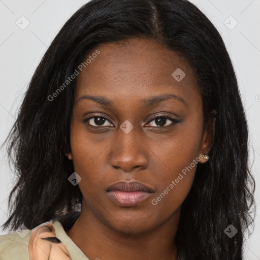 Neutral asian young-adult female with long  brown hair and brown eyes