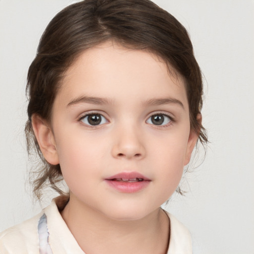 Neutral white child female with medium  brown hair and brown eyes