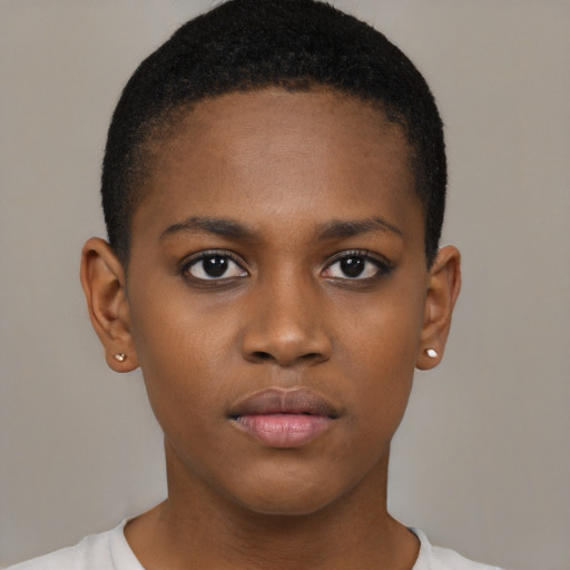 Neutral black young-adult female with short  brown hair and brown eyes