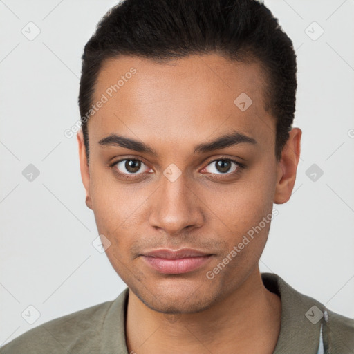 Neutral black young-adult male with short  brown hair and brown eyes