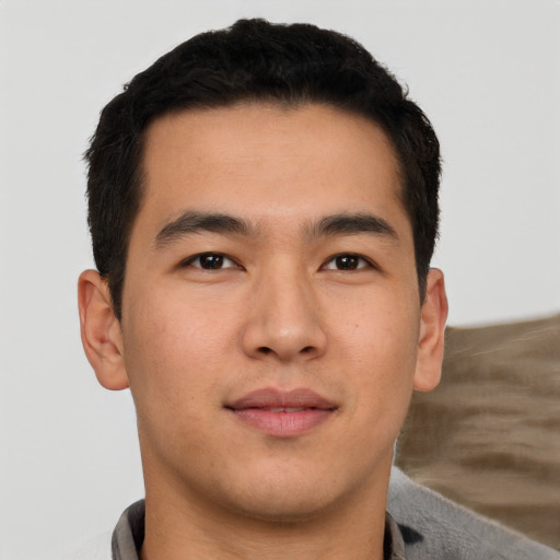 Neutral asian young-adult male with short  brown hair and brown eyes