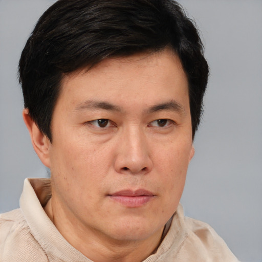 Neutral white adult male with short  brown hair and brown eyes