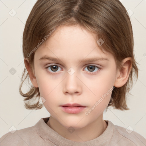 Neutral white child female with medium  brown hair and brown eyes