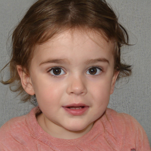 Neutral white child female with medium  brown hair and blue eyes