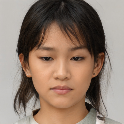 Neutral asian child female with medium  brown hair and brown eyes