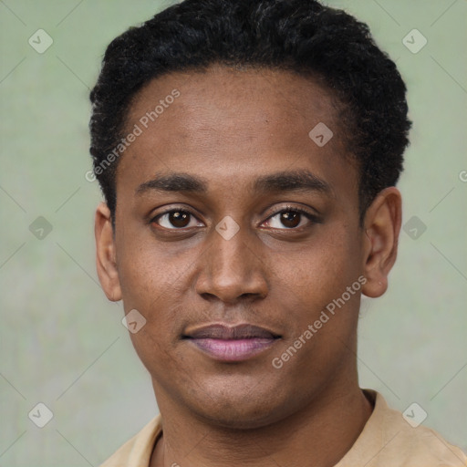 Neutral black young-adult male with short  brown hair and brown eyes