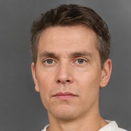 Neutral white adult male with short  brown hair and brown eyes