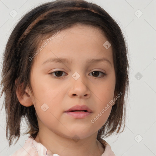 Neutral white child female with medium  brown hair and brown eyes