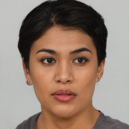 Neutral asian young-adult female with short  black hair and brown eyes