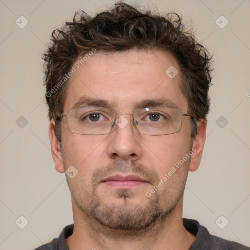 Neutral white adult male with short  brown hair and brown eyes