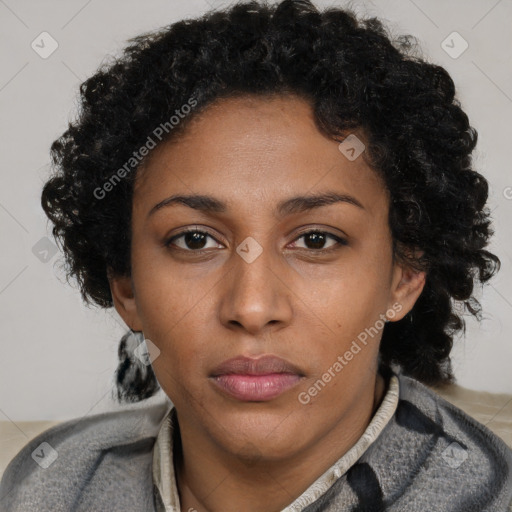 Neutral black young-adult female with short  brown hair and brown eyes