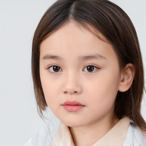 Neutral white child female with medium  brown hair and brown eyes