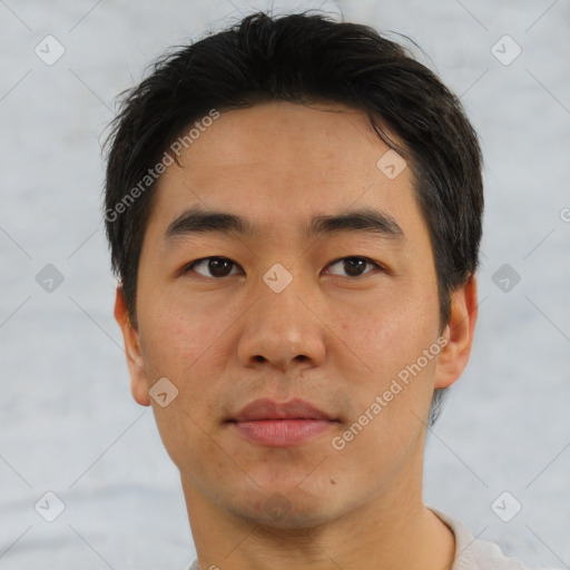 Neutral asian young-adult male with short  brown hair and brown eyes