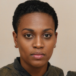 Neutral black young-adult female with short  brown hair and brown eyes