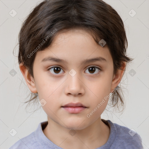 Neutral white child female with medium  brown hair and brown eyes