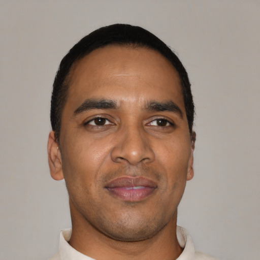Neutral black young-adult male with short  brown hair and brown eyes