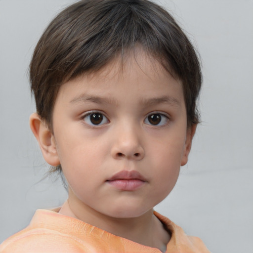 Neutral white child female with short  brown hair and brown eyes