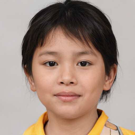 Neutral asian child female with medium  brown hair and brown eyes