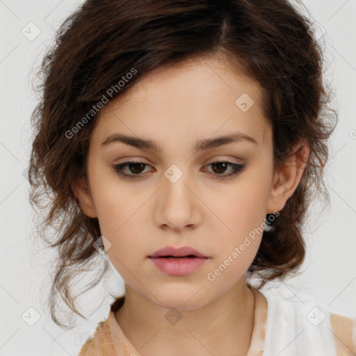 Neutral white child female with medium  brown hair and brown eyes