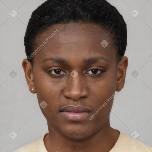 Neutral black young-adult female with short  brown hair and brown eyes